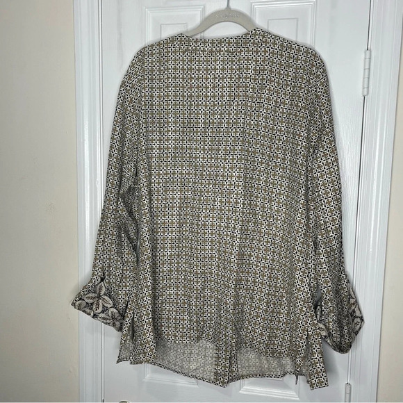 Liz Claiborne Silk Linen Blend Long Sleeve Button Down Patterned Shirt 2X - Picture 6 of 6
